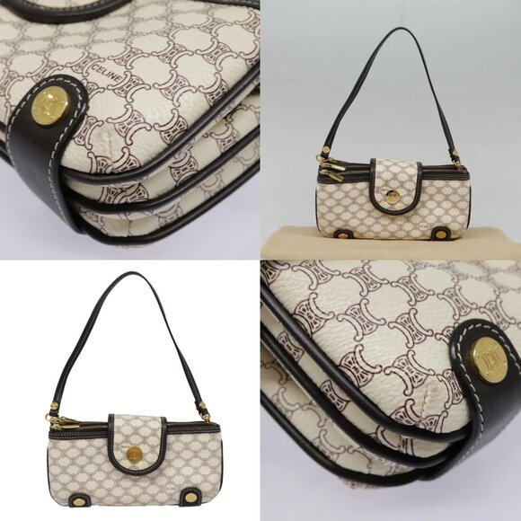 CELINE Macadam Canvas Accessory Pouch PVC Leather White Gold Auth 93826AV - Picture 14 of 14